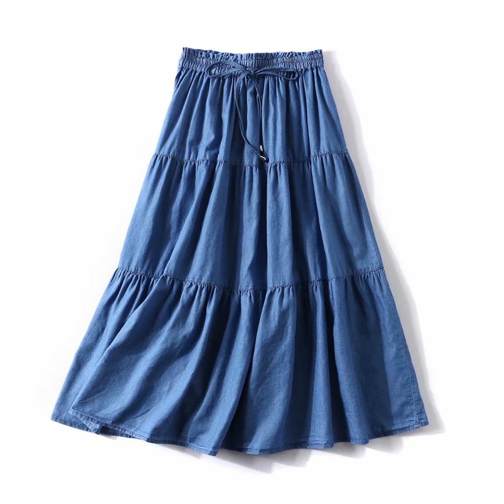 Pleated Skirt Women - Damskie plisowane spódnice jeansowe z falbankami,