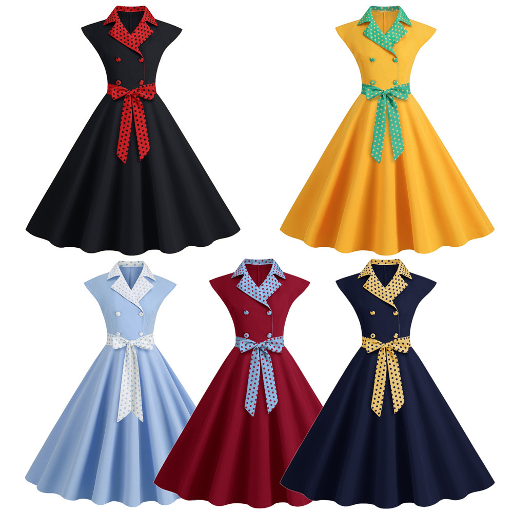 Women'S Fashion Of The 50S - Elegancka sukienka damska w kropki, vintage,