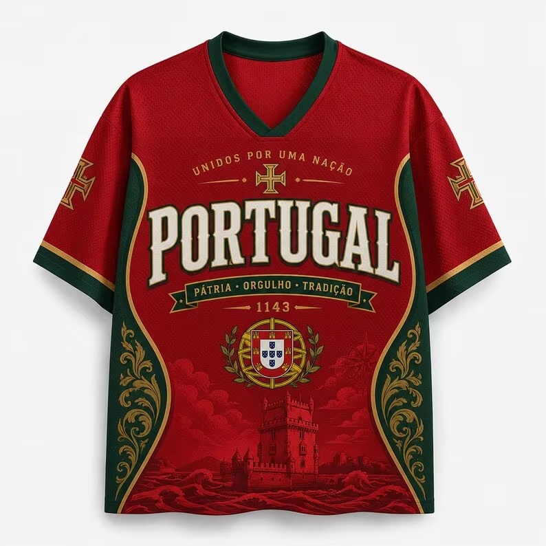 Women'S Fashion Portugal - Koszulka piłkarska inspirowana Portugalą 2026, dekolt
