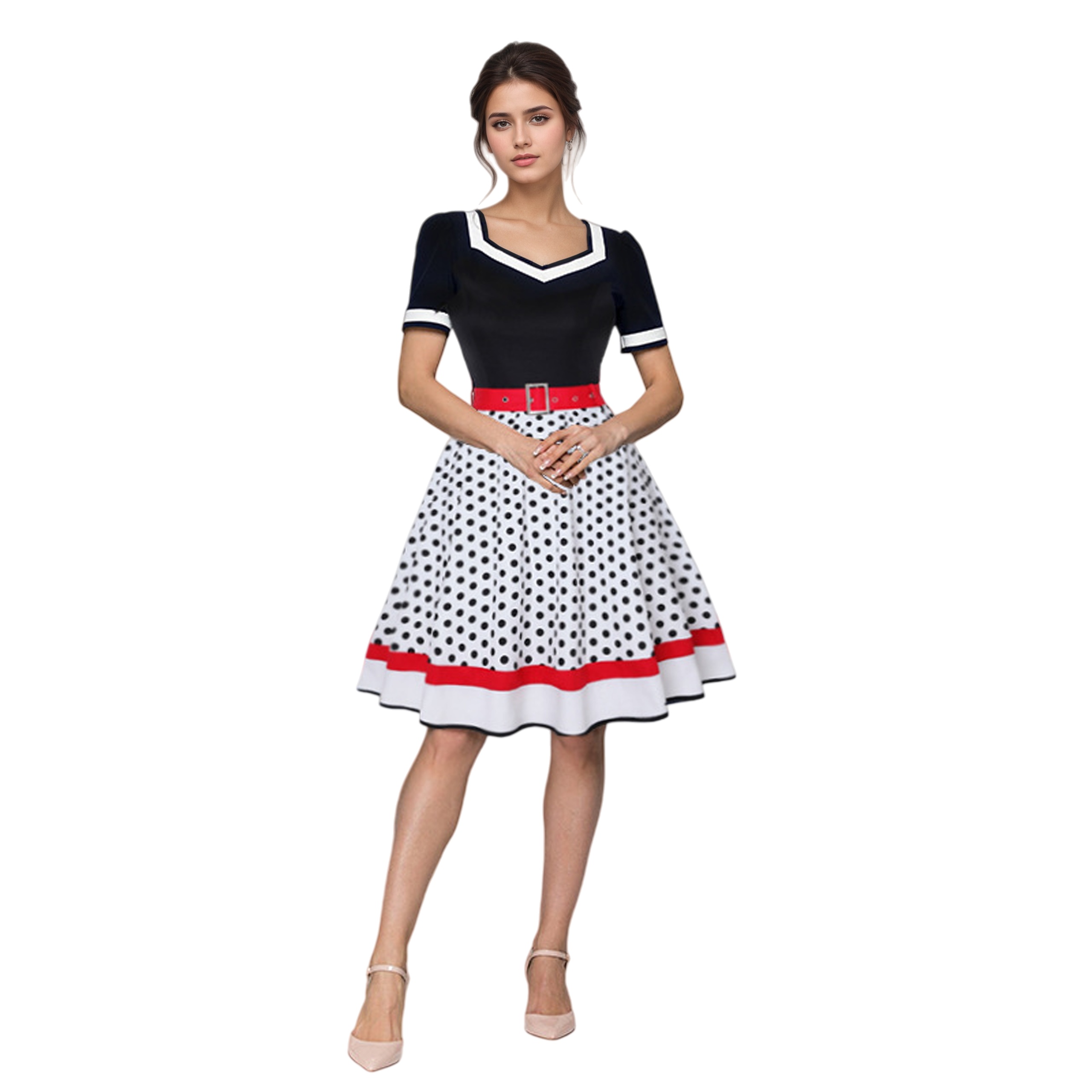 Women'S Fashion Of The 50S - Sukienka vintage z dekoltem w serek,