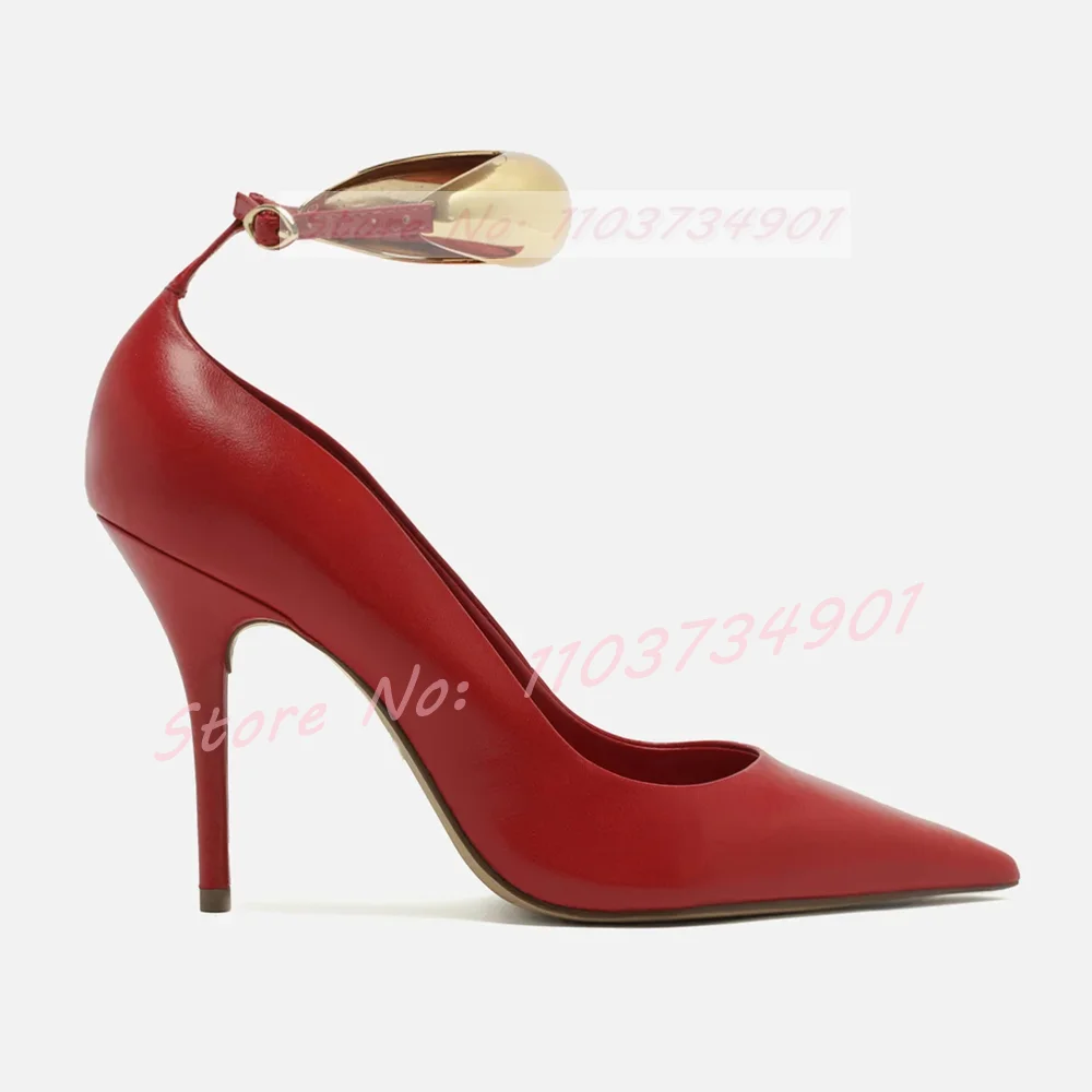 Women Fashion Rings - Gold Ring Ankle Strap Pumps Women