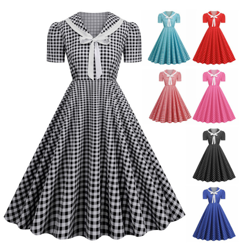 Women'S Fashion Of The 50S - Polka Dot Printed Vintage Large Swing