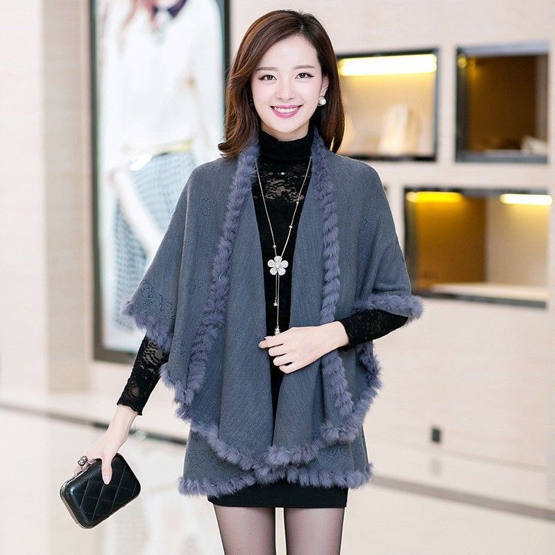 Women'S Fashion Layering - Prawdziwy królik ciepły wiosenny szal dzianinowe