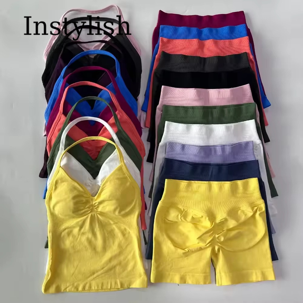 High Waist Leggings - Damski Bezszwowy Zestaw do Jogi 2-częściowy: