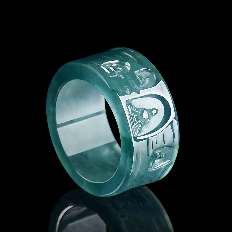 Women Fashion Rings - Naturalny Birmański Jadeitowy Pierścień Budda Luksusowa