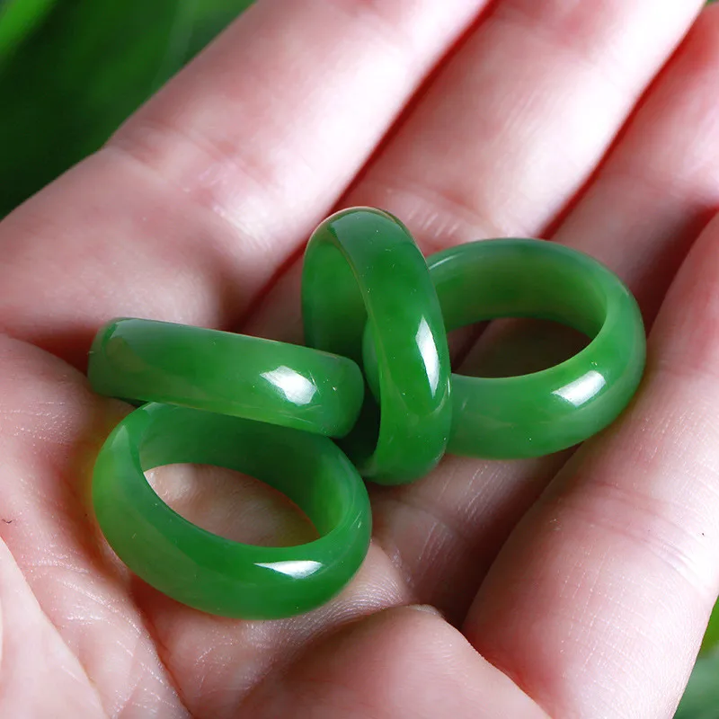 Women Fashion Rings - Naturalna zieleń Hetian Jade pierścień chiński