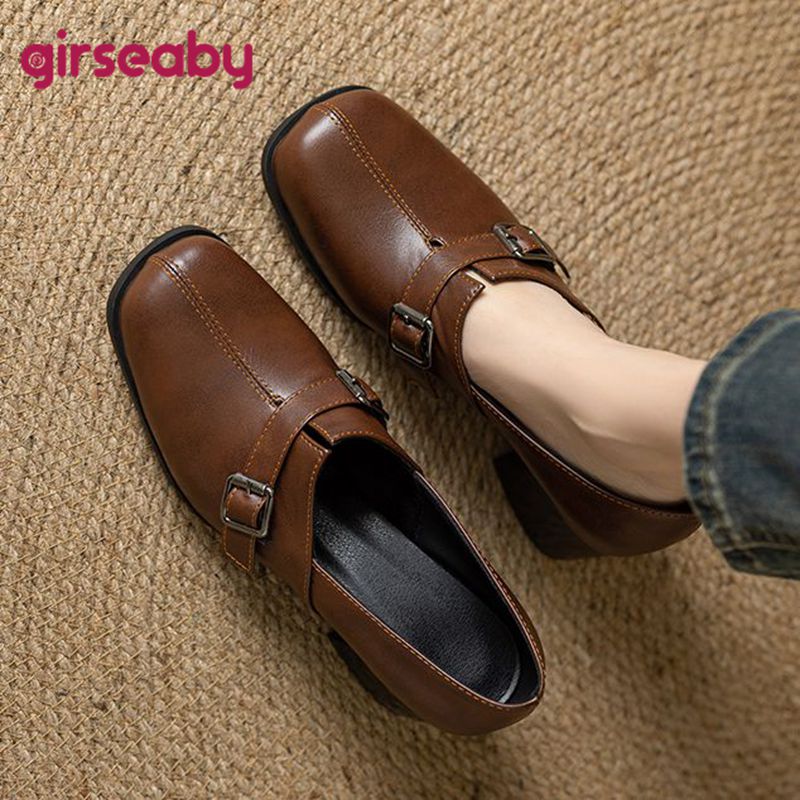 Women'S Fashion Loafers - Girseaby Vintage Damskie Czółenka Kwadratowy Nosek