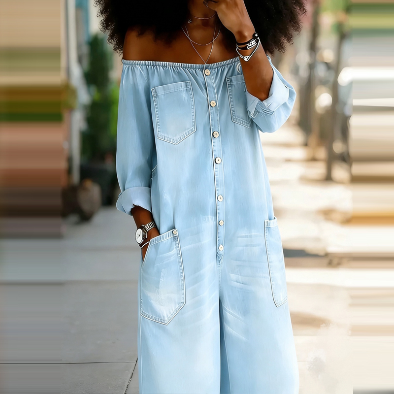 Damski kombinezon dżinsowy z d – Women'S Fashion Vintage Off Shoulder Long Sleeve Jumpsuit recenzja i cena