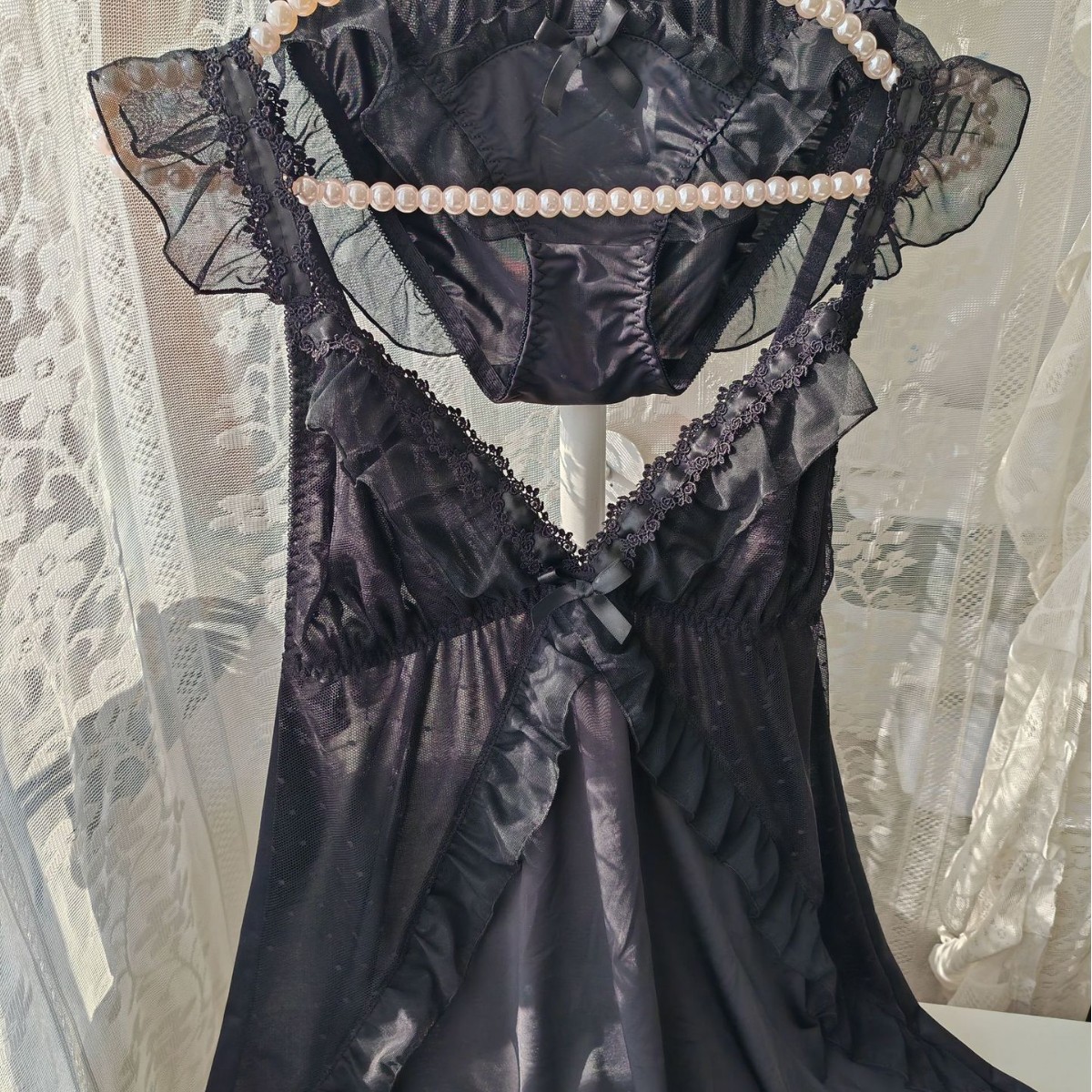Damski czarny komplet nocny z  – Spaghetti Strap Dress recenzja i cena